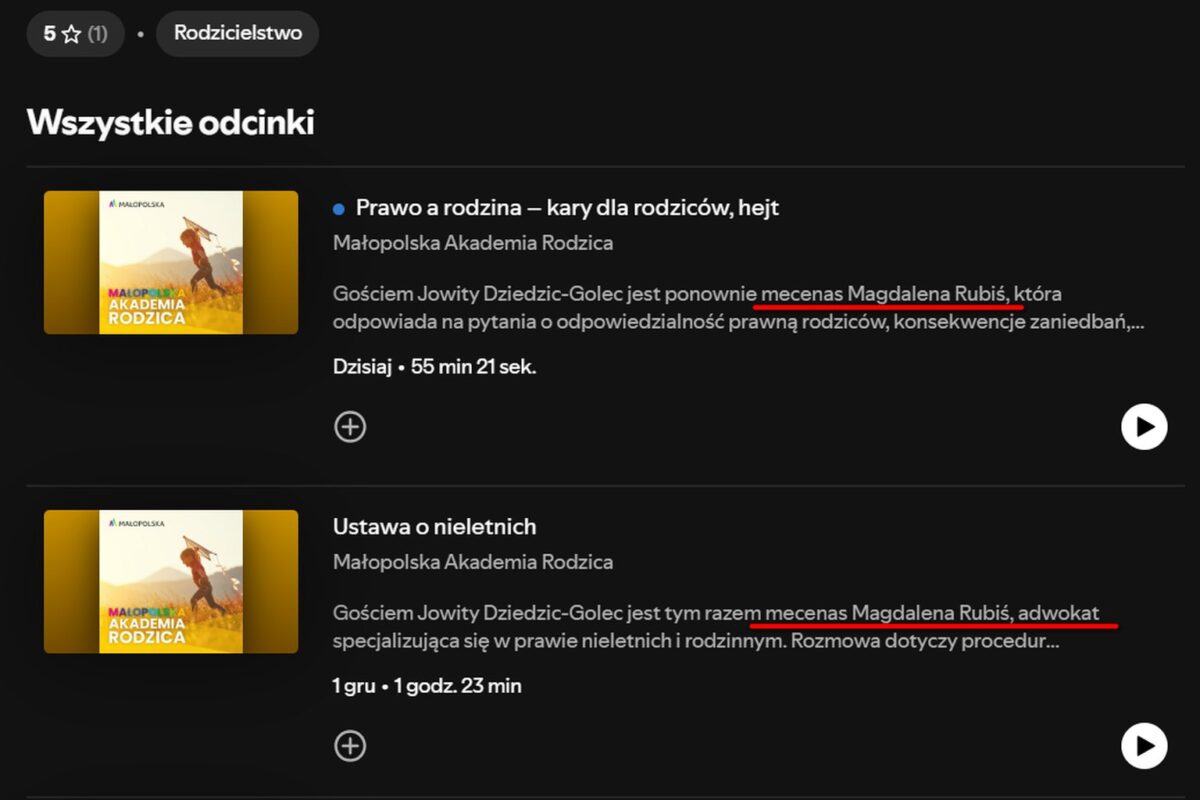 Rozmowy o odpowiedzialności rodzicielskiej i cyberprzemocy w ramach Małopolskiej Akademii Rodzica (Podcasty RMF FM)